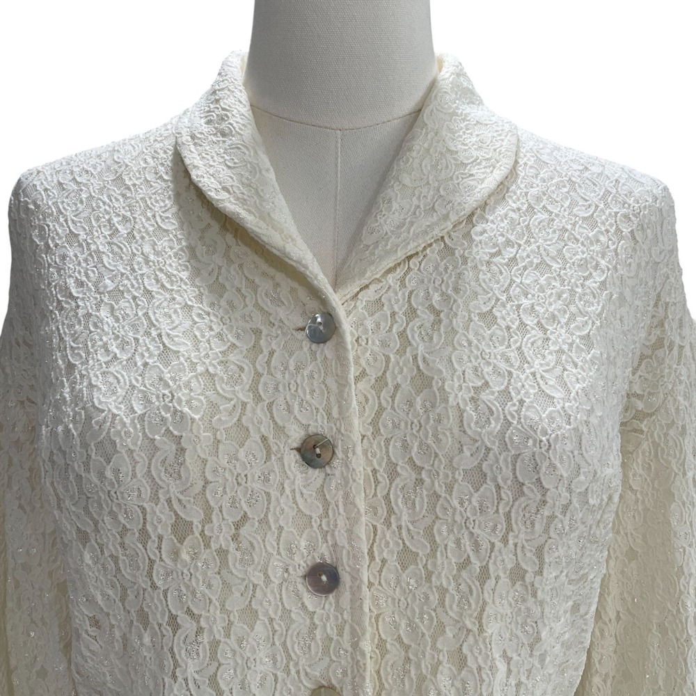 Granite‎ Lace Suit Jacket Ivory Feminine Career Blazer Vintage Romantic Preppy - Picture 5 of 10